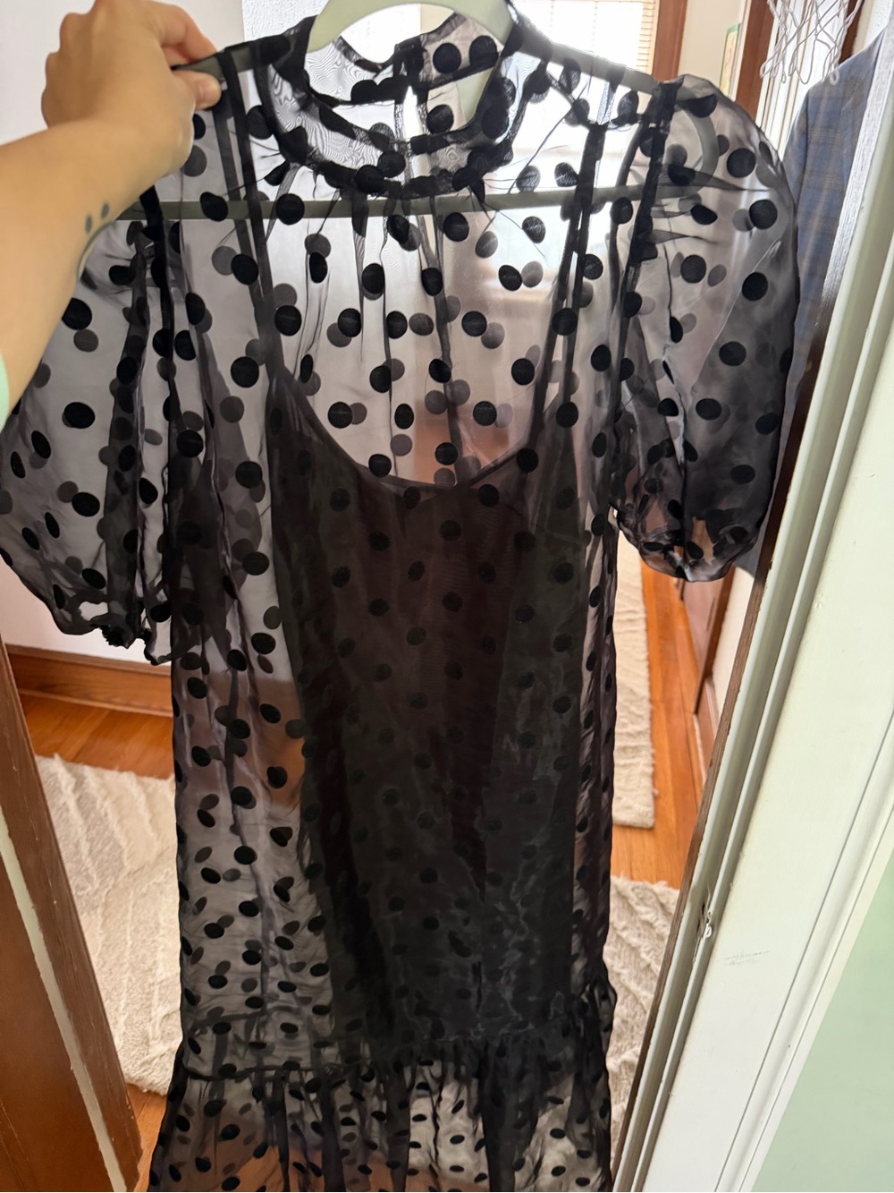 H&M Black Sheer Polka-Dot Overlay Dress